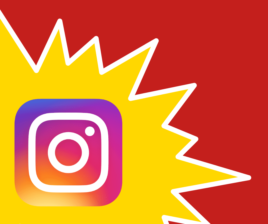 Red background with a yellow starburst in the bottom left hand corner. The star burst has a clipboard with a tick list. This image is for our Instagram for Business Event