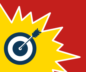 Red background with a yellow starburst in the bottom left hand corner. The star burst has a clipboard with a tick list. This image is for our Social Media posting strategy Event