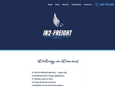 This is a screenshot of the Home page of one of our clients' websites, In2Freight