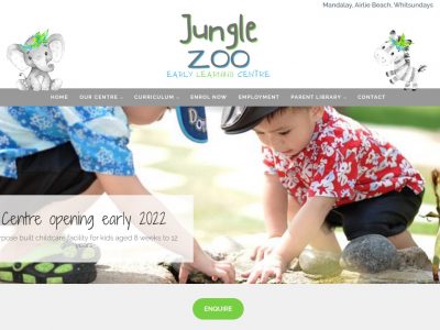 This is a screenshot of the Home page of one of our clients' website, Jungle Zoo Early Learning Centre